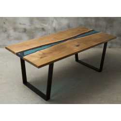 FLUMINE stół drewniany z żywicą styl industrialny