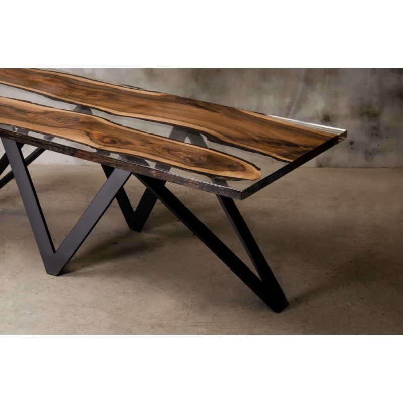 CARMEN stół drewniany  z żywicą styl industrialny