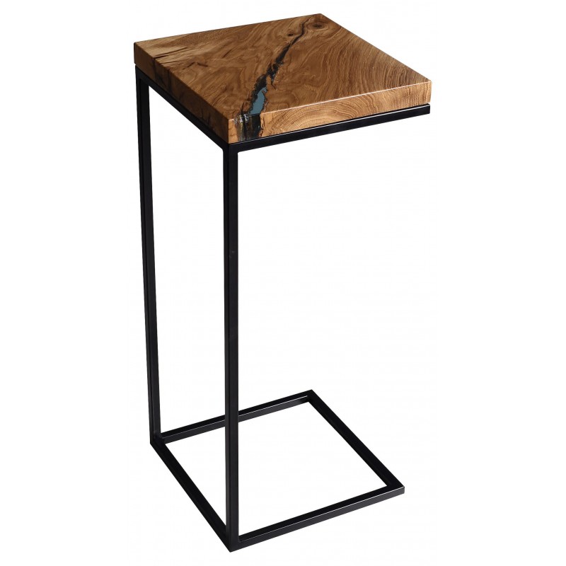 CLARUS stolik pomocnik drewniany z żywicą styl industrialny