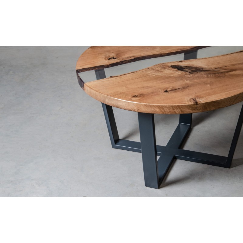 PUELLA stolik drewniany z żywicą styl industrialny