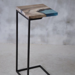 BENE stolik pomocnik drewniany z żywicą styl industrialny