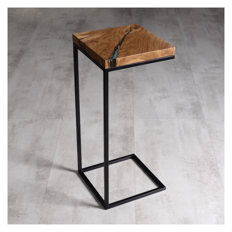 CLARUS stolik pomocnik drewniany z żywicą styl industrialny