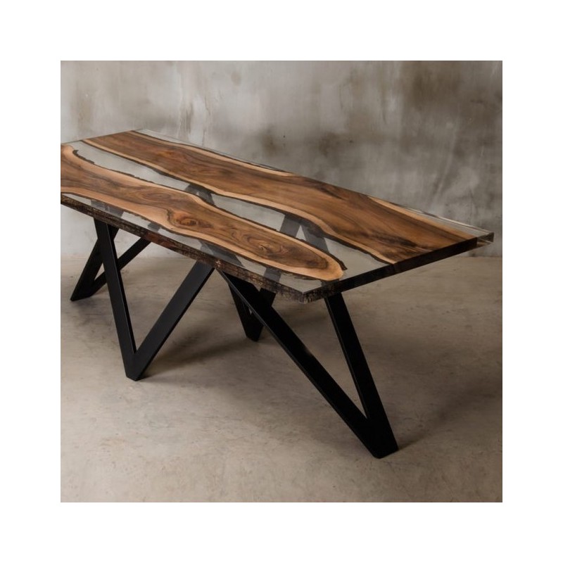 CARMEN stół drewniany  z żywicą styl industrialny