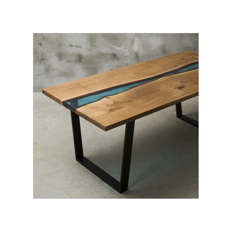 FLUMINE stół drewniany  z żywicą styl industrialny