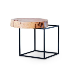 DRASIL stolik z blatem z plastra modrzewiowego na geometrycznej ramie
