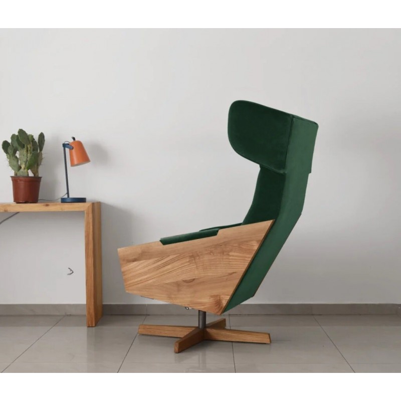 LIU SVIWEL duży obrotowy fotel uszak, polski design