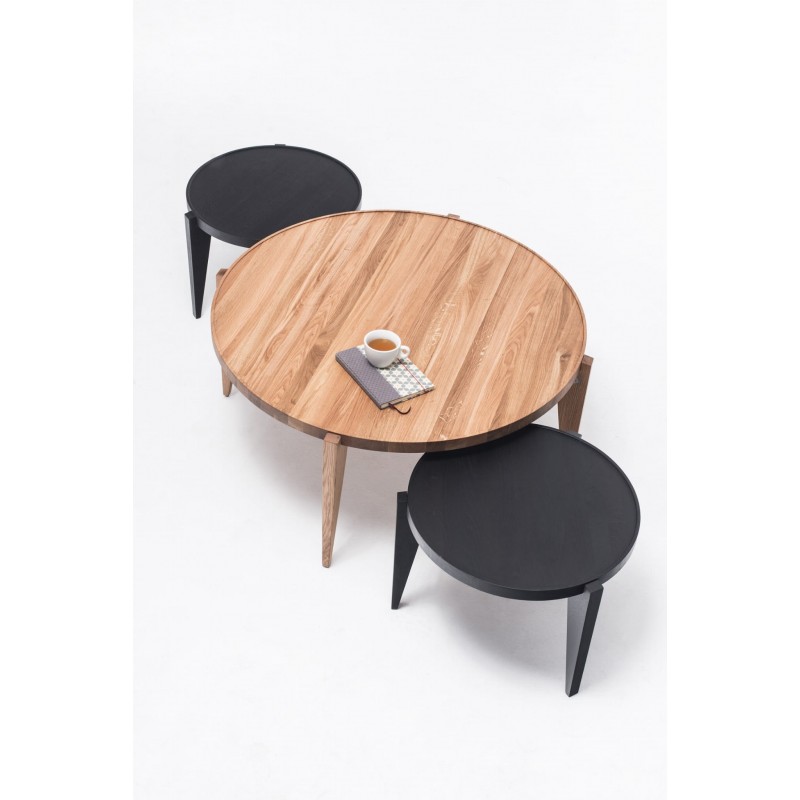 BONTRI BLACK okrągły stolik kawowy z litego drewna dębowego