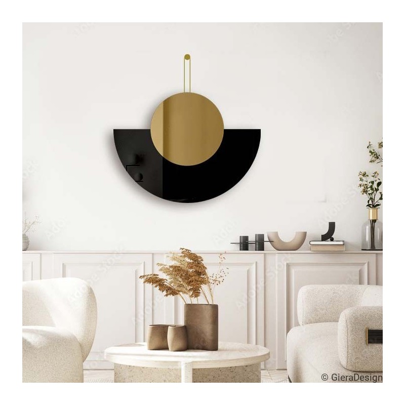 INCO złoto-czarne lustro dekoracyjne na mosiężnym zawiesiu