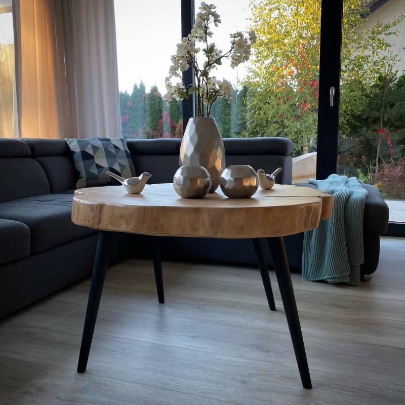 TINA ŁAWA bukowa w kolorze naturalnym, plaster drewna, stolik kawowy, polski design