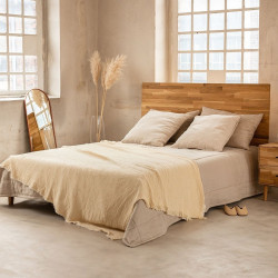 OL.WOOD dębowe łóżko z pojemnikiem i zagłówkiem do sypialni w stylu skandynawskim