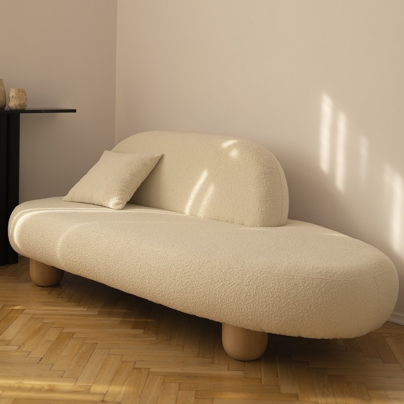 OBJECT047 designerska sofa obita tkaniną Boucle na dębowych nóżkach