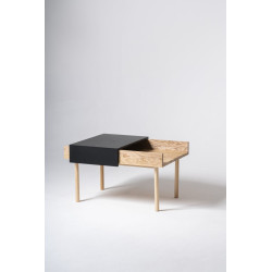 EFTERSOM drewniany stolik kawowy z przesuwanym blatem, styl skandynawski