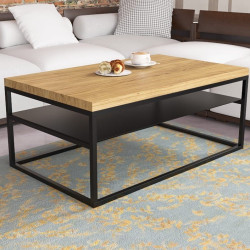 MALMO Z PÓŁKĄ minimalistyczny stolik kawowy, styl loftowy
