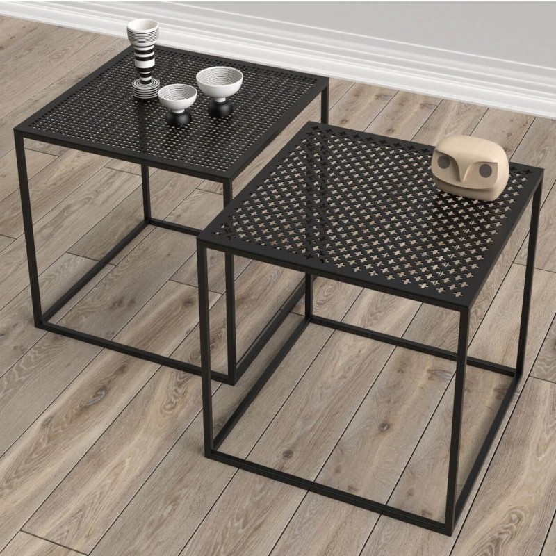 MOTIVO minimalistyczny stolik kawowy z ażurowym blatem, styl loftowy