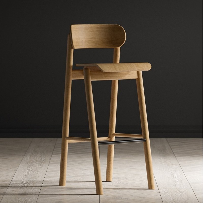 HONZA wysokie dębowe krzesło barowe, polski design