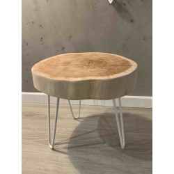 TIN HAIRPIN stolik kawowy, plaster drewna na stalowych nogach, polski design