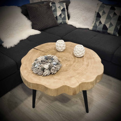 TINA ŁAWA jesionowa w kolorze naturalnym, plaster drewna, stolik kawowy, polski design