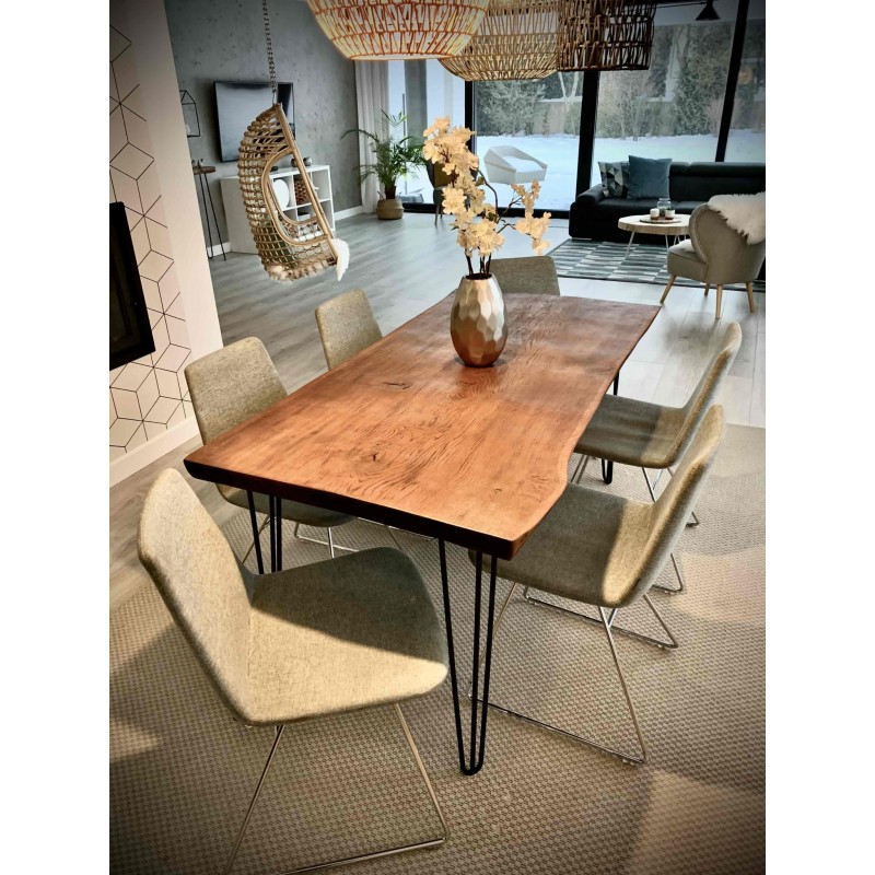 TINO HAIRPIN stół z blatem drewnianym 160x80 na stalowych nogach typu hairpin