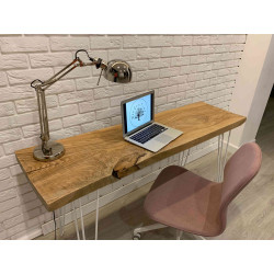 TIN biurko/ konsola z blatem jesionowym na stalowych nogach