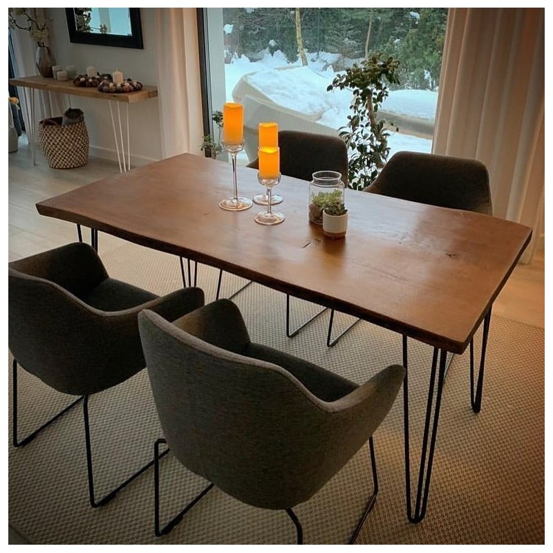 TINO HAIRPIN stół z blatem drewnianym 160x80 na stalowych nogach typu hairpin