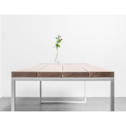 HELEN stół z drewnianym blatem na stalowej podstawie, styl loftowy