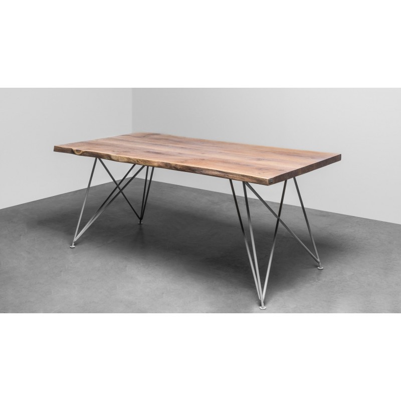 CLAIRE stół z drewnianym blatem na stalowej podstawie, styl loftowy