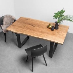 PABLO stół z drewnianym blatem na stalowej podstawie, styl loftowy