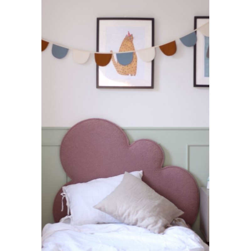 CLOUD BOX TEXTI tapicerowane łóżko dziecięce z zagłówkiem w kształcie chmurki i skrzynią na pościel