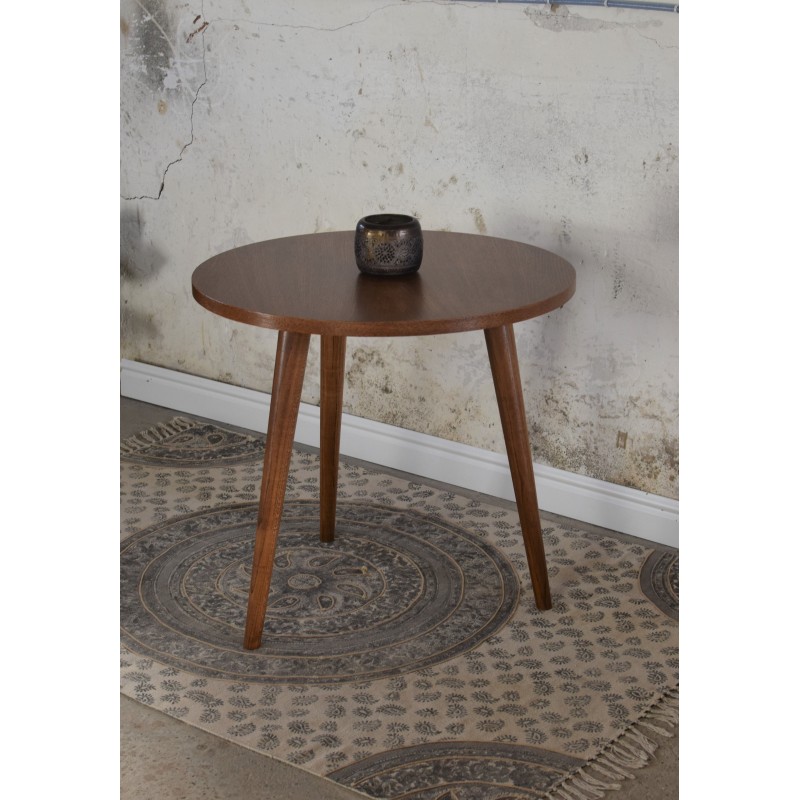 ELIP drewniany stół z okrągłym blatem i trzema nogami w stylu retro, vintage