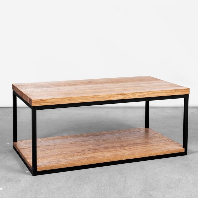 DOUBLE AIR prostokątny stolik kawowy z dwoma drewnianymi blatami i stalową podstawą