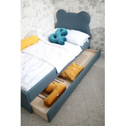 DOUBLE BED TEXTI łóżko dziecięce z dodatkowym wysuwanym materacem i zagłówkiem