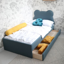 DOUBLE BED TEXTI łóżko dziecięce z dodatkowym wysuwanym materacem i zagłówkiem