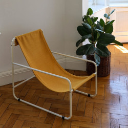 SWAWOLE ŻÓŁTY modernistyczny fotel w formie leżaka, polski design