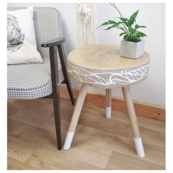 FLOW S BIAŁY stolik ze wzorem, plaster drewna, stolik kawowy, polski design