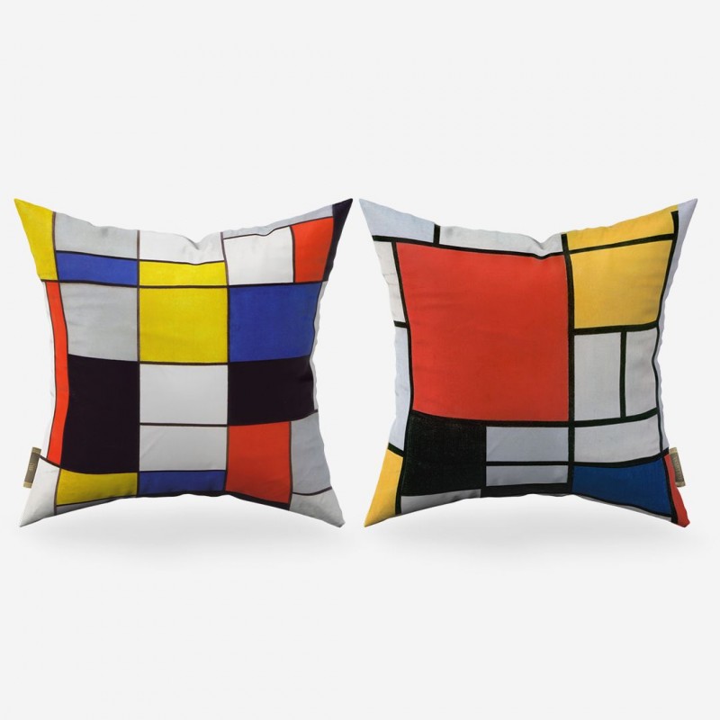 PIET MONDRIAN designerski zestaw dwóch kolorowych poduszek dekoracyjnych