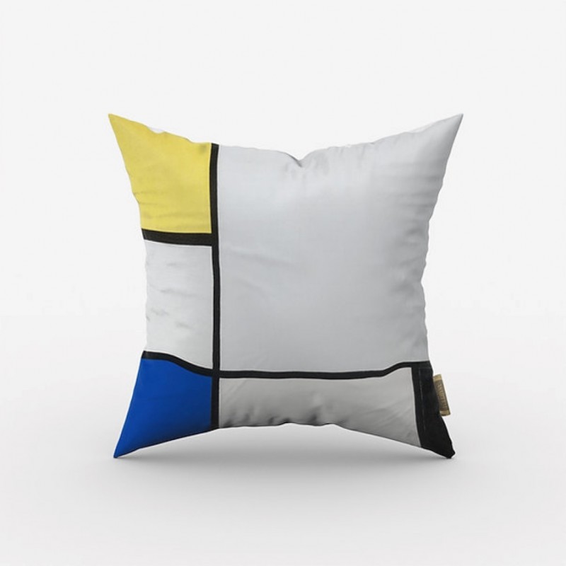 PIET MONDRIAN designerski zestaw trzech poduszek dekoracyjnych, czerwony żółty niebieski