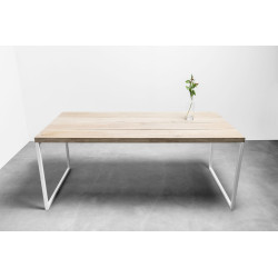 HELEN stół z drewnianym blatem na stalowej podstawie, styl loftowy