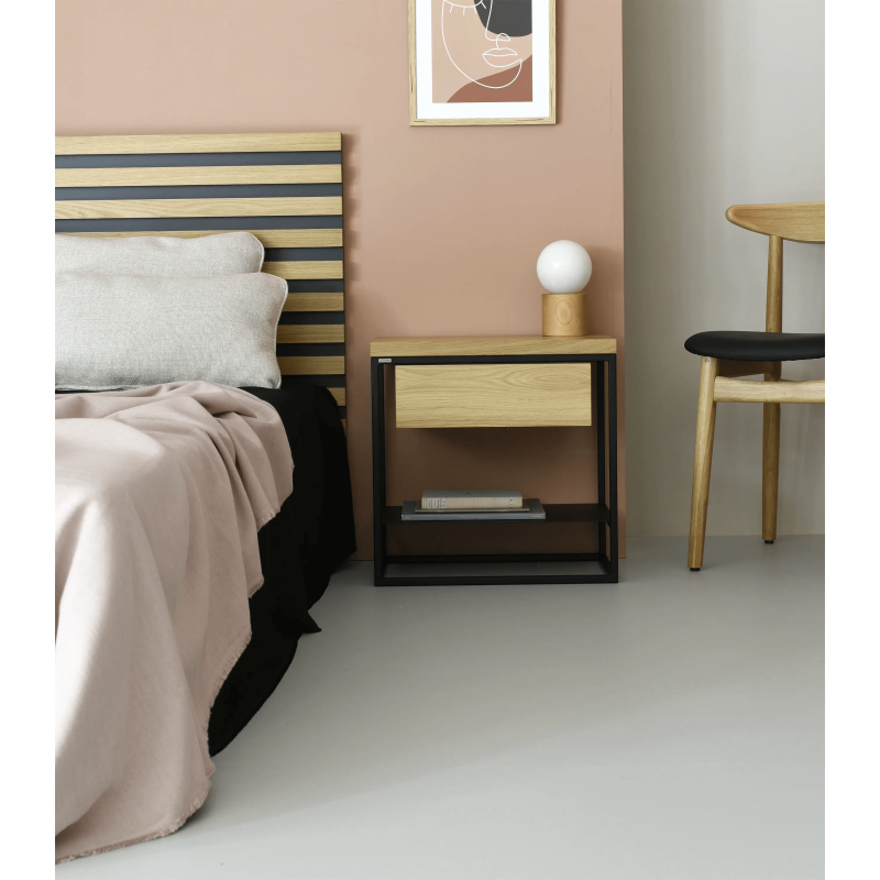MOONLIGHT minimalistyczny stolik nocny z półką, styl industrialny