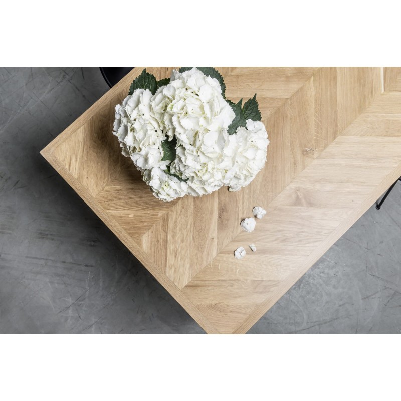 CHARLOTTE stół z drewnianym blatem we wzór jodełki francuskiej, styl loftowy