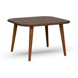 MANU drewniany, kwadratowy stolik kawowy o zaokrąglonych rogach w stylu retro, vintage