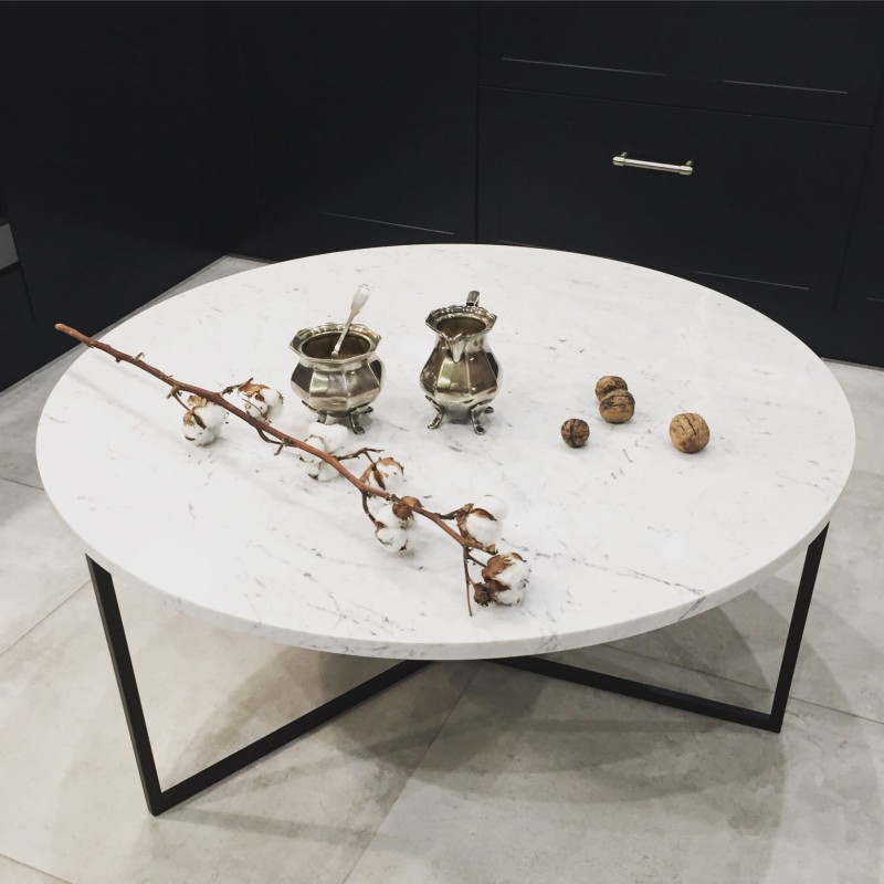 OVAL okrągły stolik kawowy z kamiennym blatem polski design