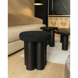 OBJECT064 loftowy czarny stołek ze stali z siedziskiem obszytym miękką tkaniną Boucle